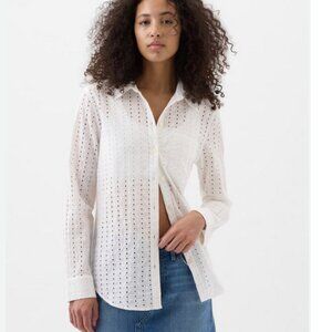 NWT: Gap "Eyelet Easy" Embroidered Button-Up Collared Blouse, White, Size: M